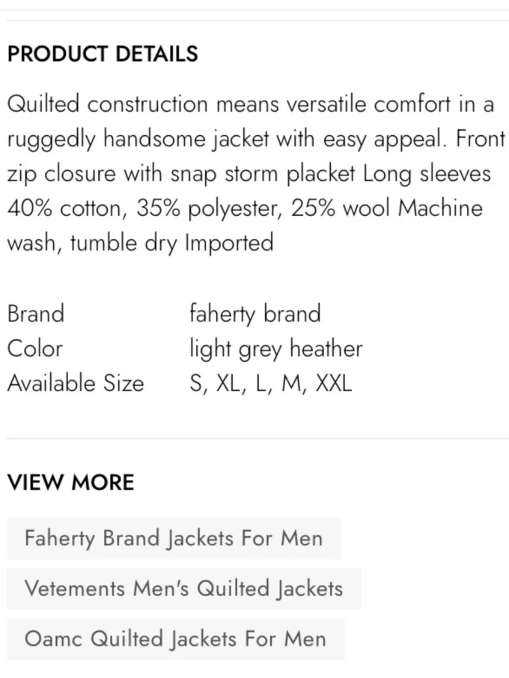 Faherty Mens Light Grey Heather Teton Valley Quilted Jacket